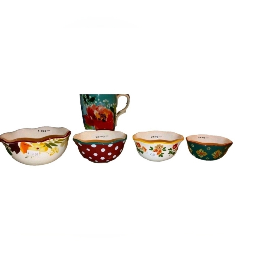 Pioneee Woman Colorful Ceramic Measuring Cups and Mug Set